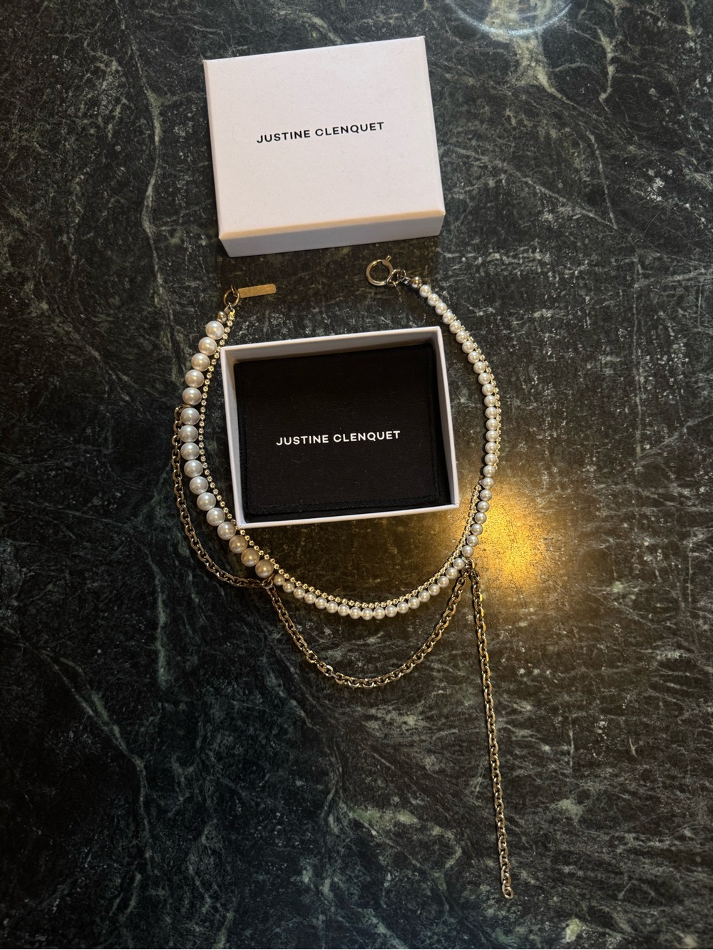 Justine Clenquet Gold & White Pearl Layered Necklace